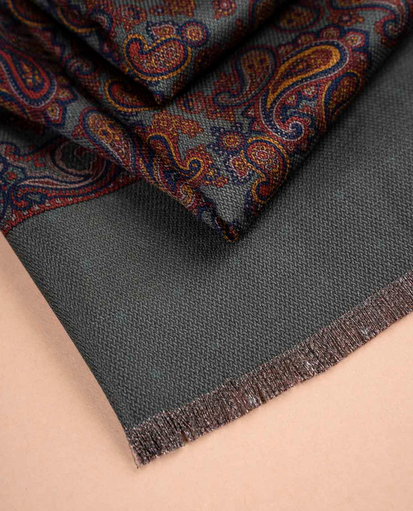 green printed silk reversible scarf for man paolo albizzati