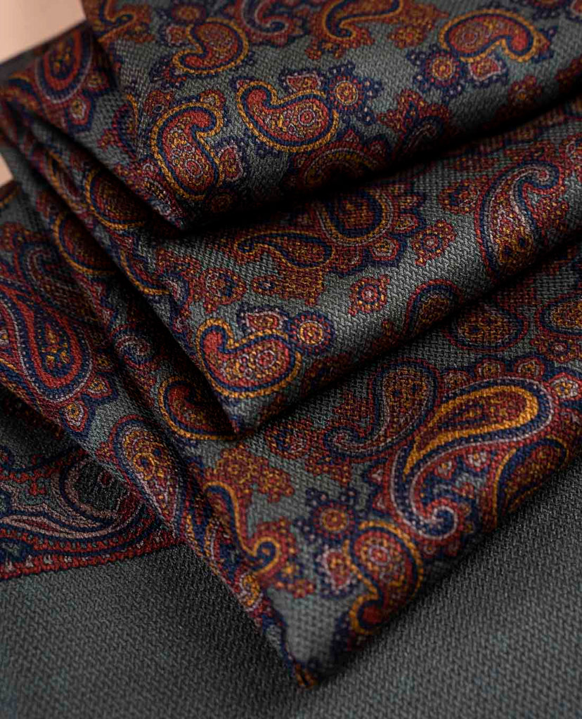 green printed silk reversible scarf for man paolo albizzati