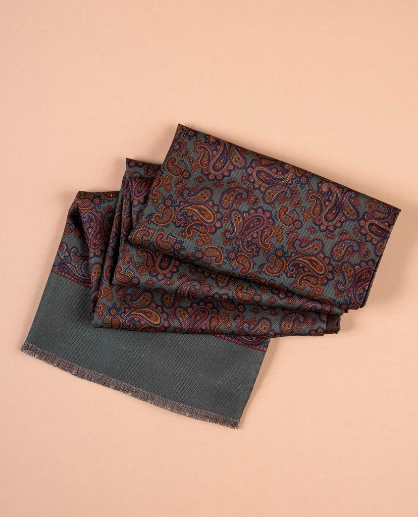 green printed silk reversible scarf for man paolo albizzati