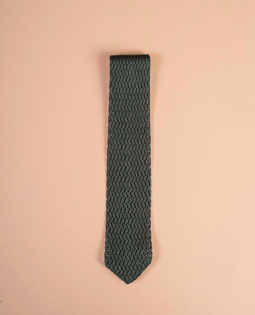green solid knitted silk tie paolo albizzati