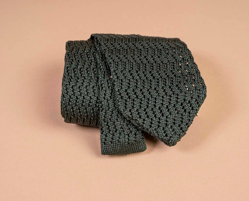 green pointed knitted silk tie paolo albizzati