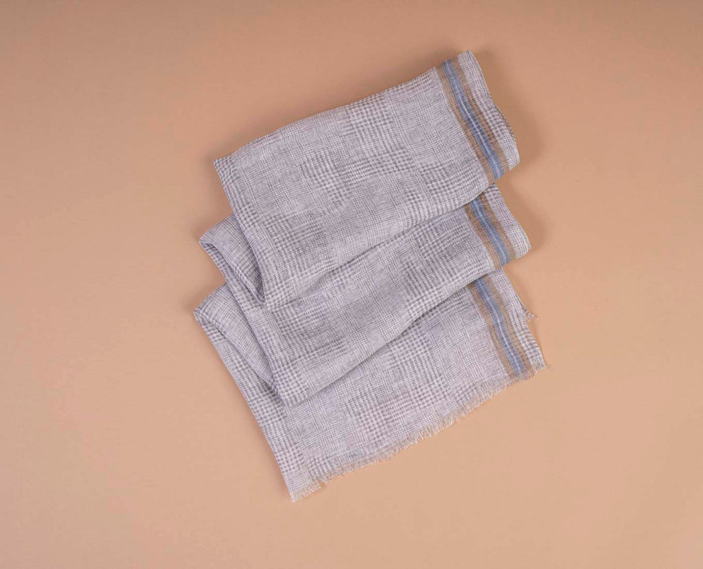 grey check print linen scarf paolo albizzati 