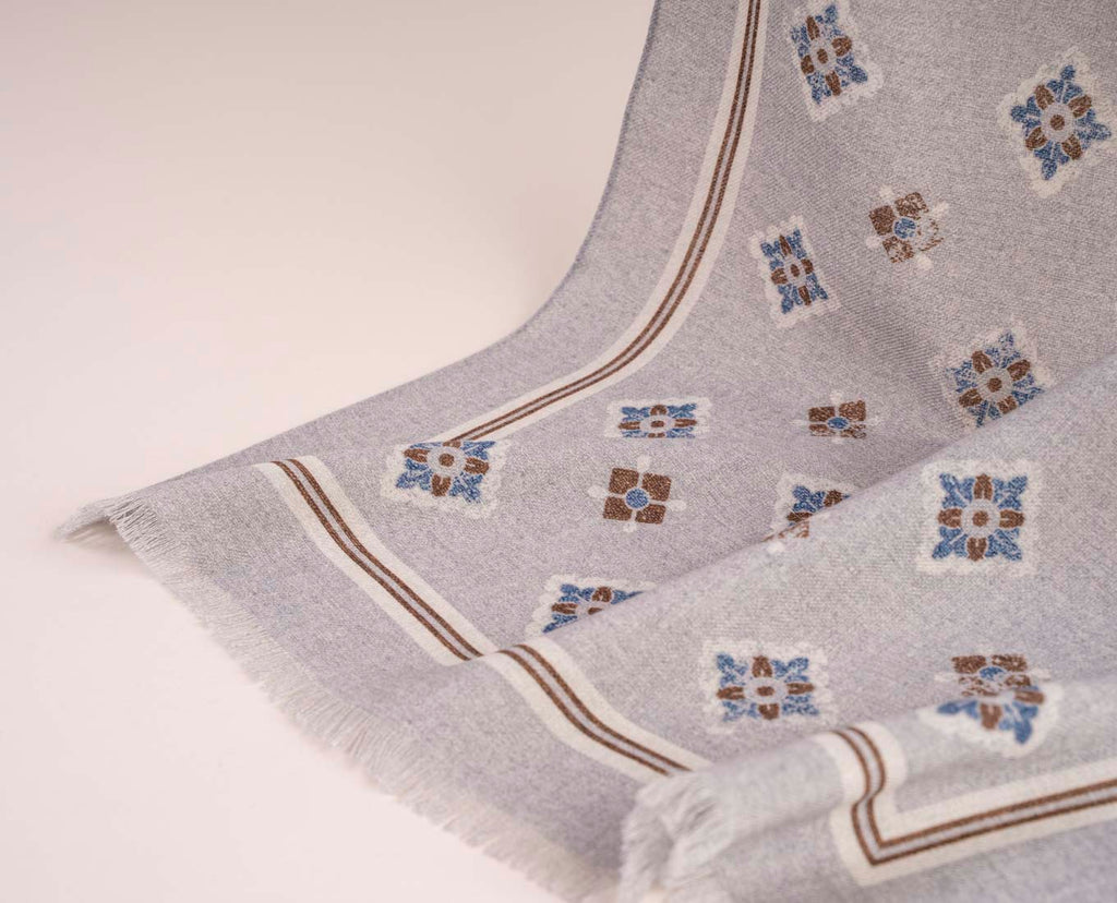 grey printed wool scarf paolo albizzati