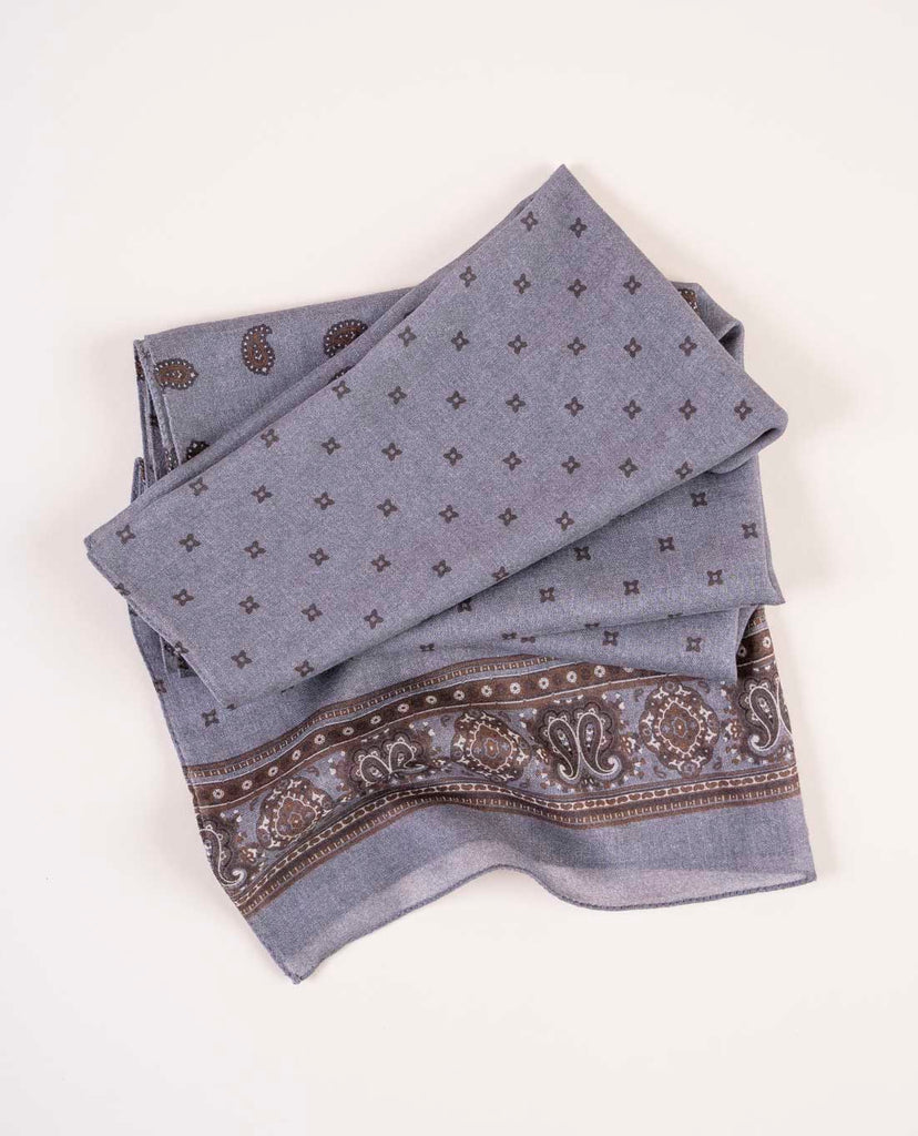 grey paisley print soft wool scarf for man paolo albizzati