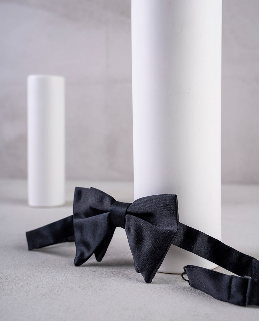 italian large black silk bow tie for man paolo albizzati