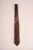 Jacquard Silk Tie - Brown and Navy with White Stripes