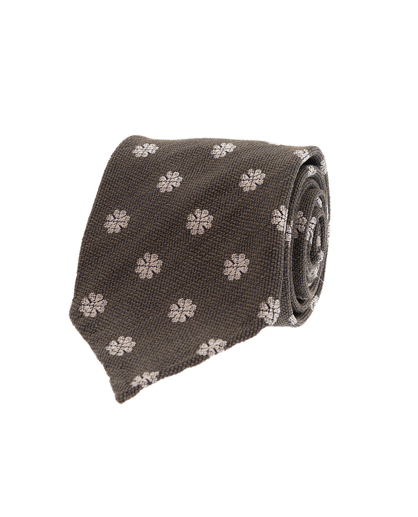 khaki flower boucle silk tie paolo albizzati 