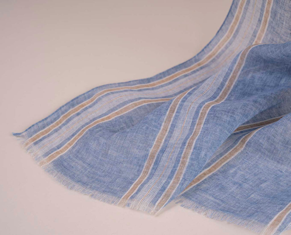 sciarpa lino azzurra righe paolo albizzati 