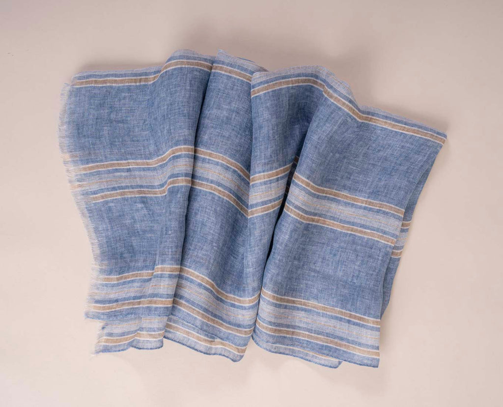 sciarpa lino azzurra righe beige paolo albizzati 