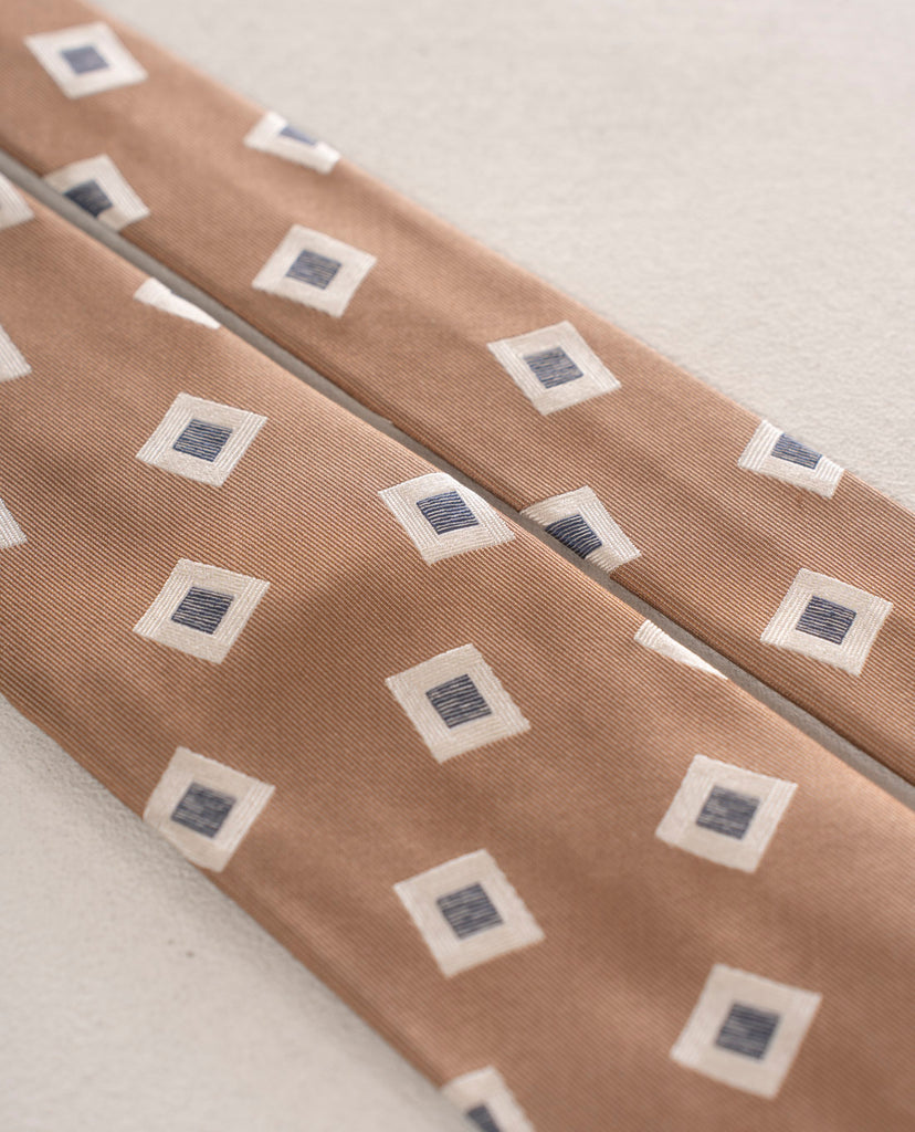 light brown with squares silk tie for man paolo albizzati