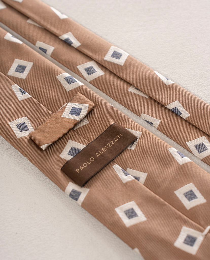 light brown with squares silk tie for man paolo albizzati