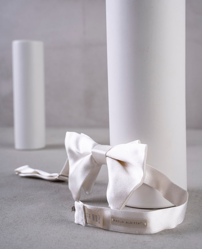 large white silk bow tie for man made in italy paolo albizzati