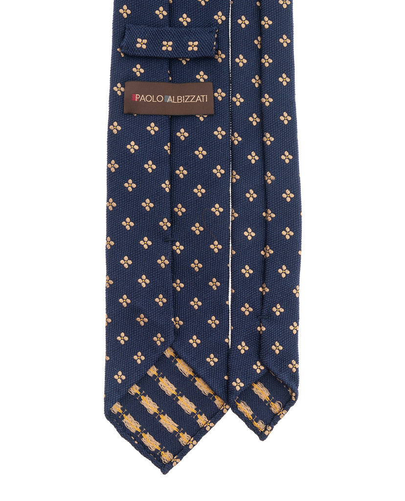blue boucle silk tie yellow motif paolo albizzati 