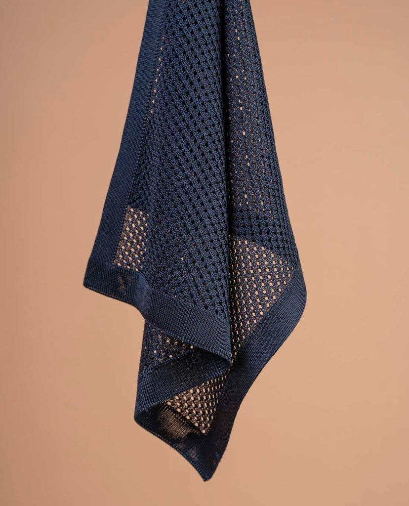 blue knitted silk pocket square paolo albizzati 