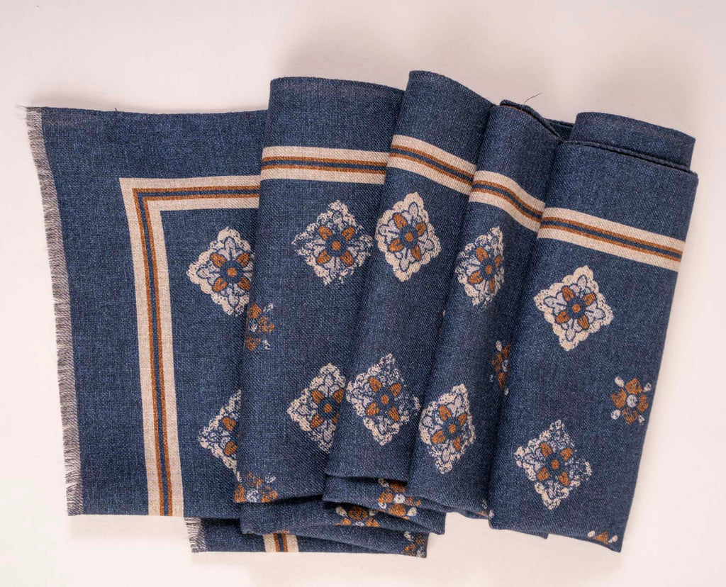 blue medallion wool scarf paolo albizzati