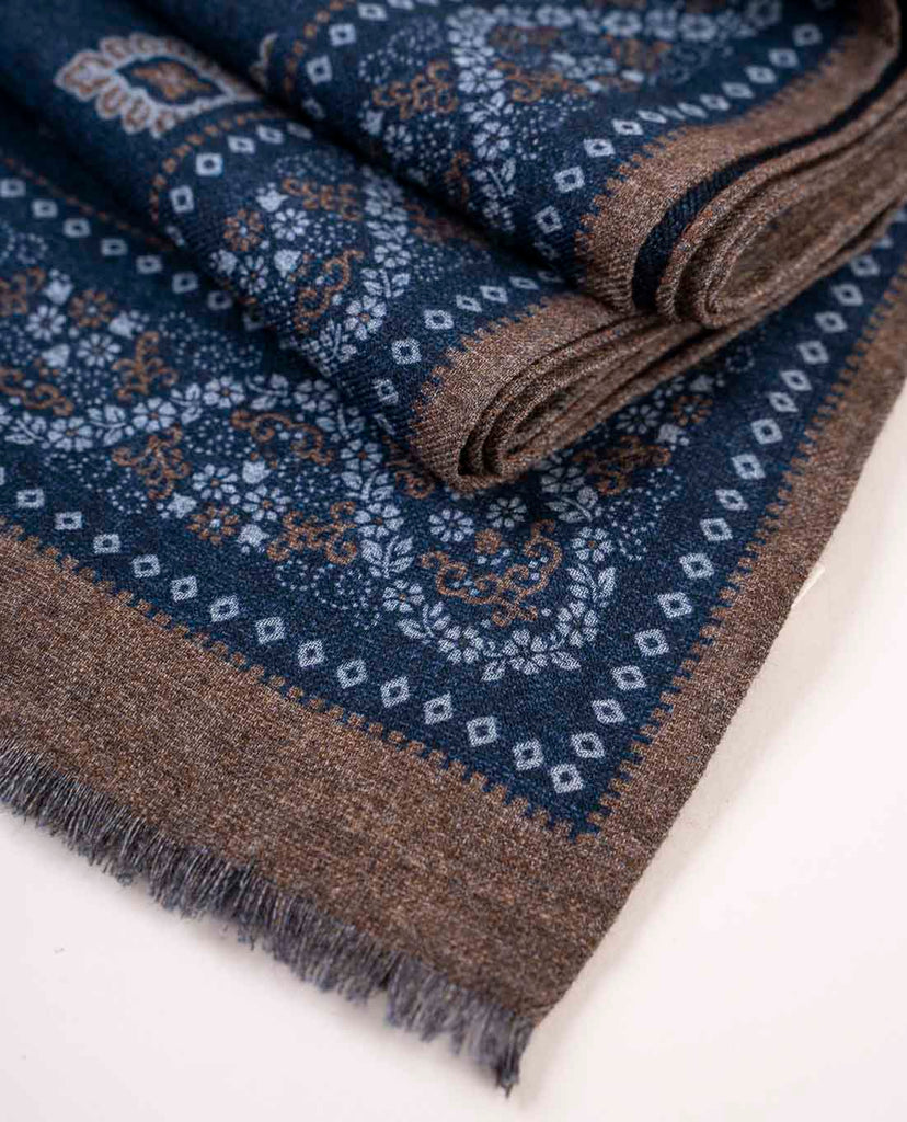 navy blue wool printed scarf for man paolo albizzati