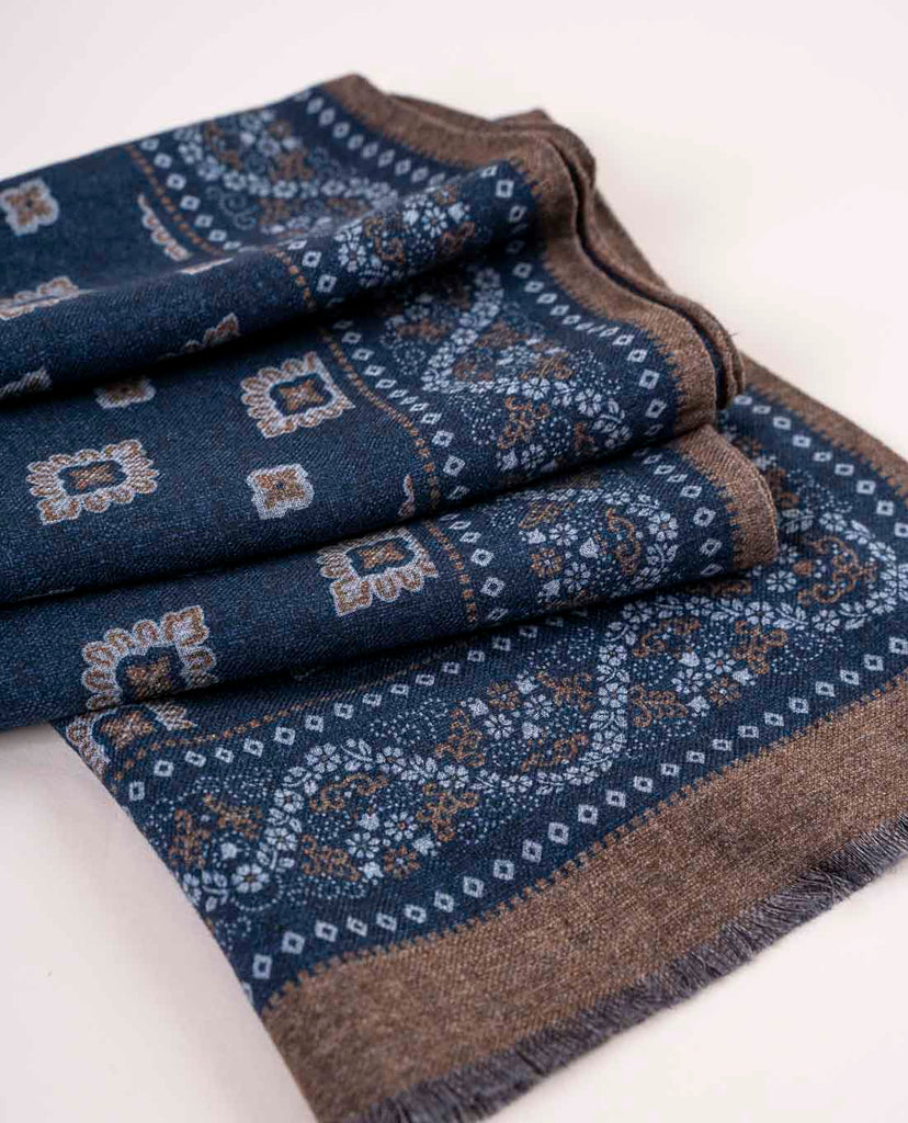navy blue wool printed scarf for man paolo albizzati
