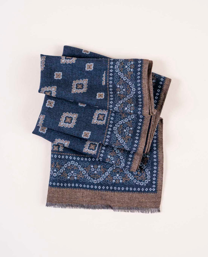 navy blue wool printed scarf for man paolo albizzati