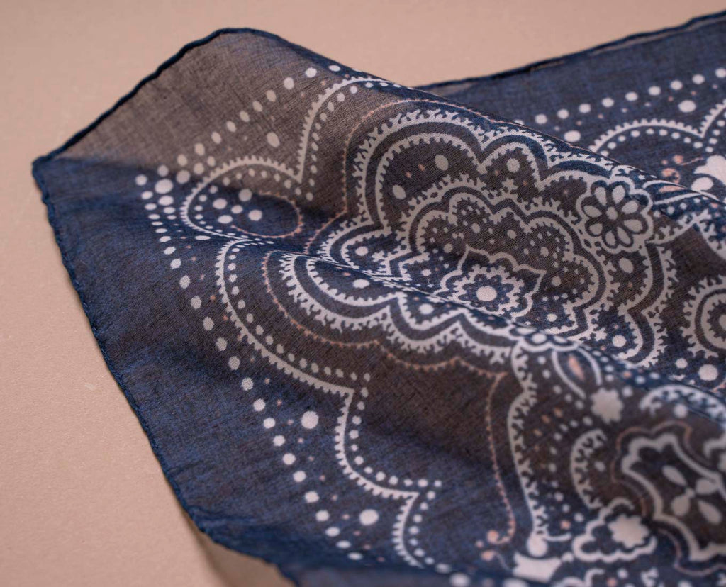 navy blue paisley cotton scarf paolo albizzati