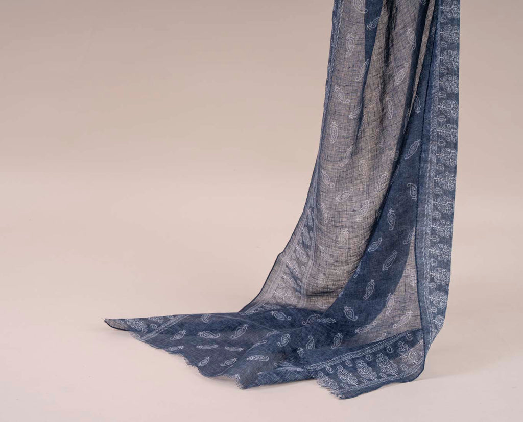 navy paisley print linen scarf paolo albizzati 