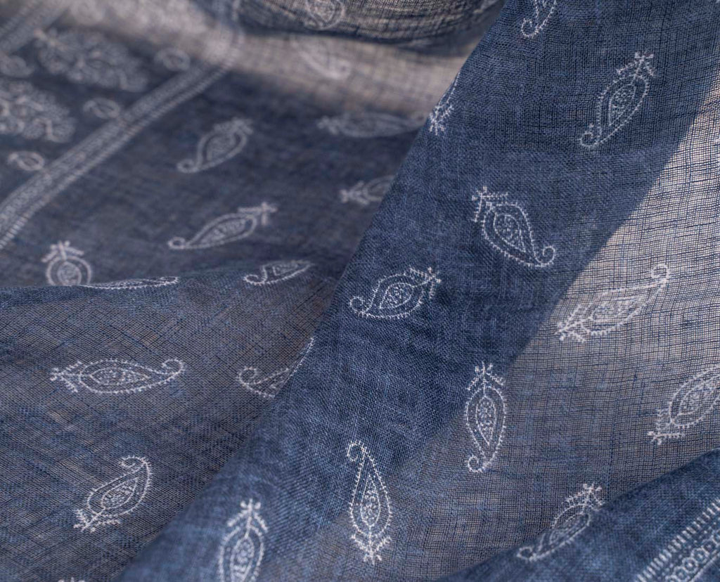 nav blue paisley linen scarf paolo albizzati 