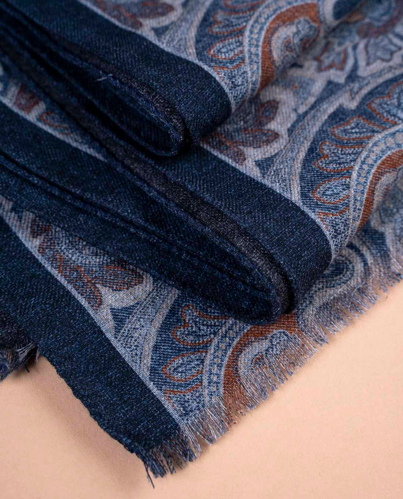 navy blue paisley wool printed scarf for man paolo albizzati