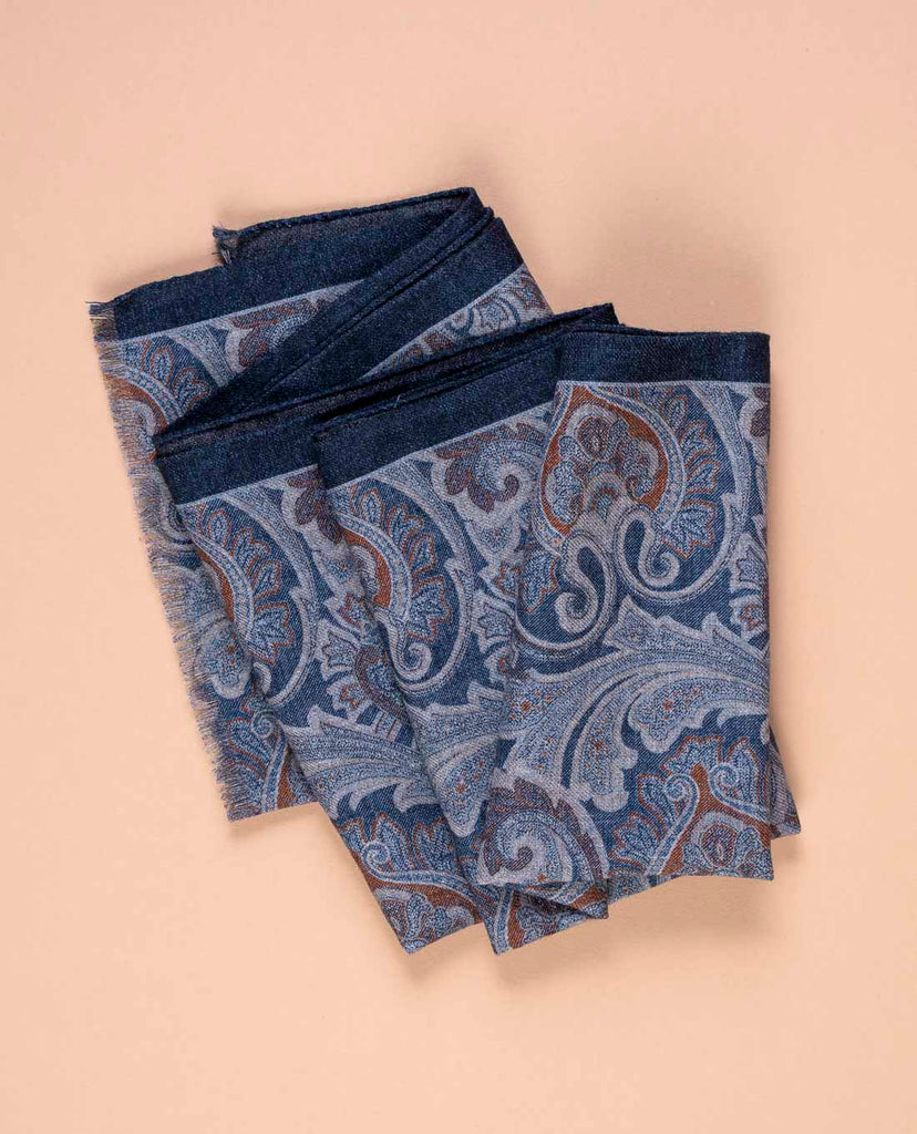 navy blue paisley wool printed scarf for man paolo albizzati