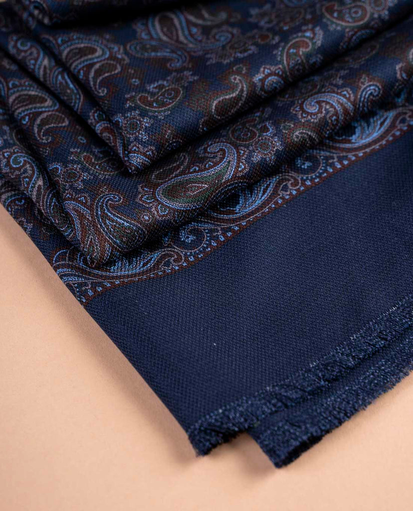 navy blue printed silk reversible scarf for man paolo albizzati