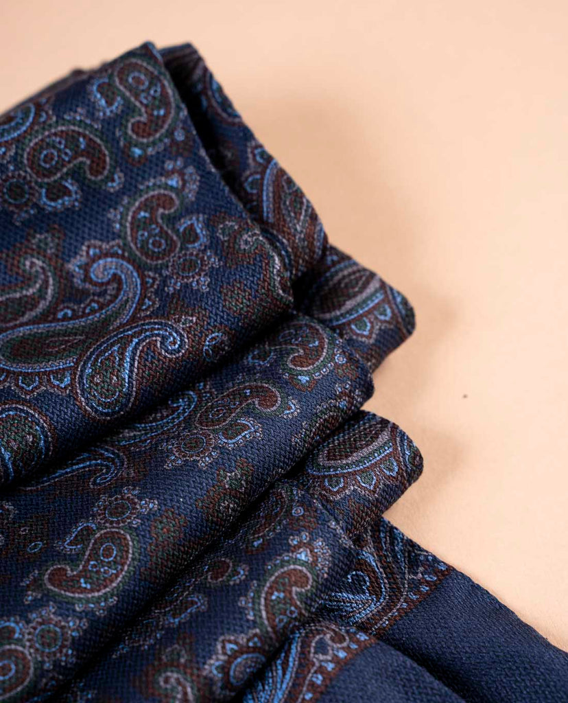 navy blue printed silk reversible scarf for man paolo albizzati