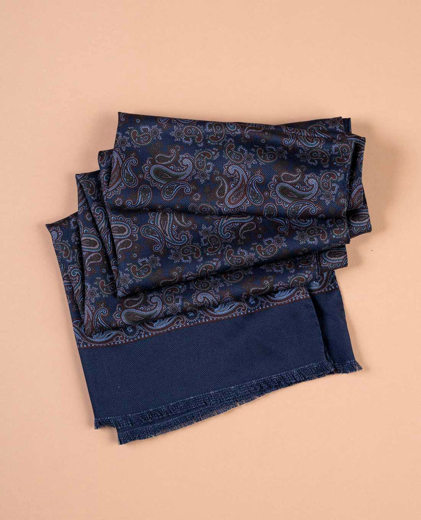 navy blue printed silk reversible scarf for man paolo albizzati
