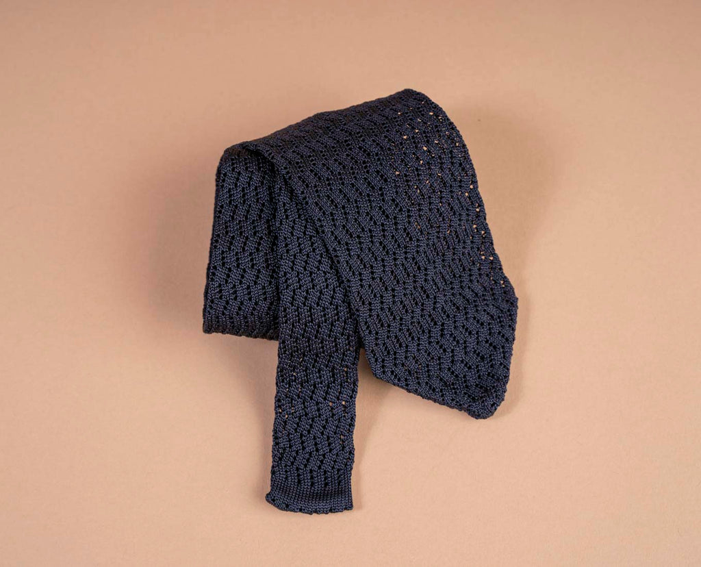 navy blue pointed knitted tie paolo albizzati