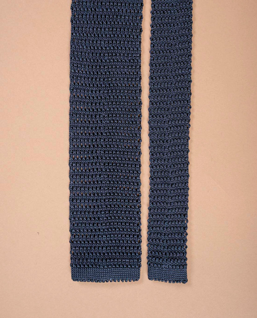 blue solid knitted silk tie paolo albizzati 