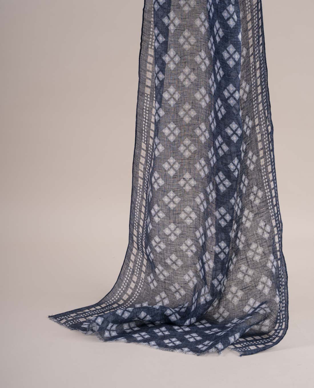 Navy Blue Square Print Linen Scarf Paolo Albizzati