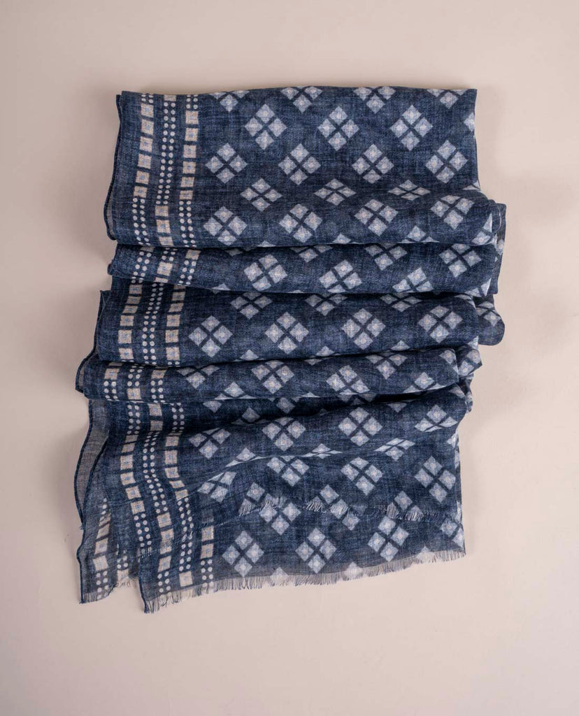 dark blue squared linen scarf paolo albizzati 