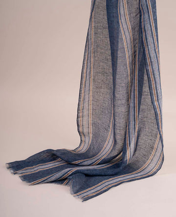 navy blue striped linen scarf paolo albizzati 