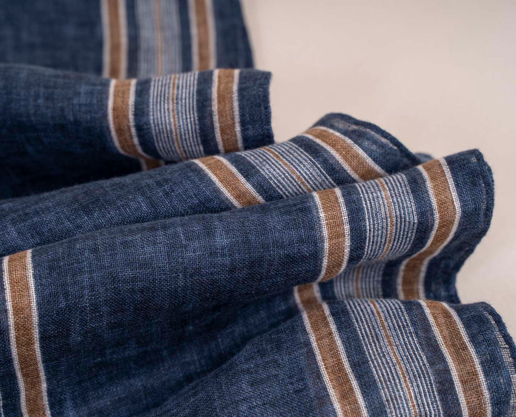 navy blue linen scarf stripes paolo albizzati 