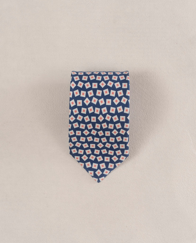 navy printed square silk tie man paolo albizzati