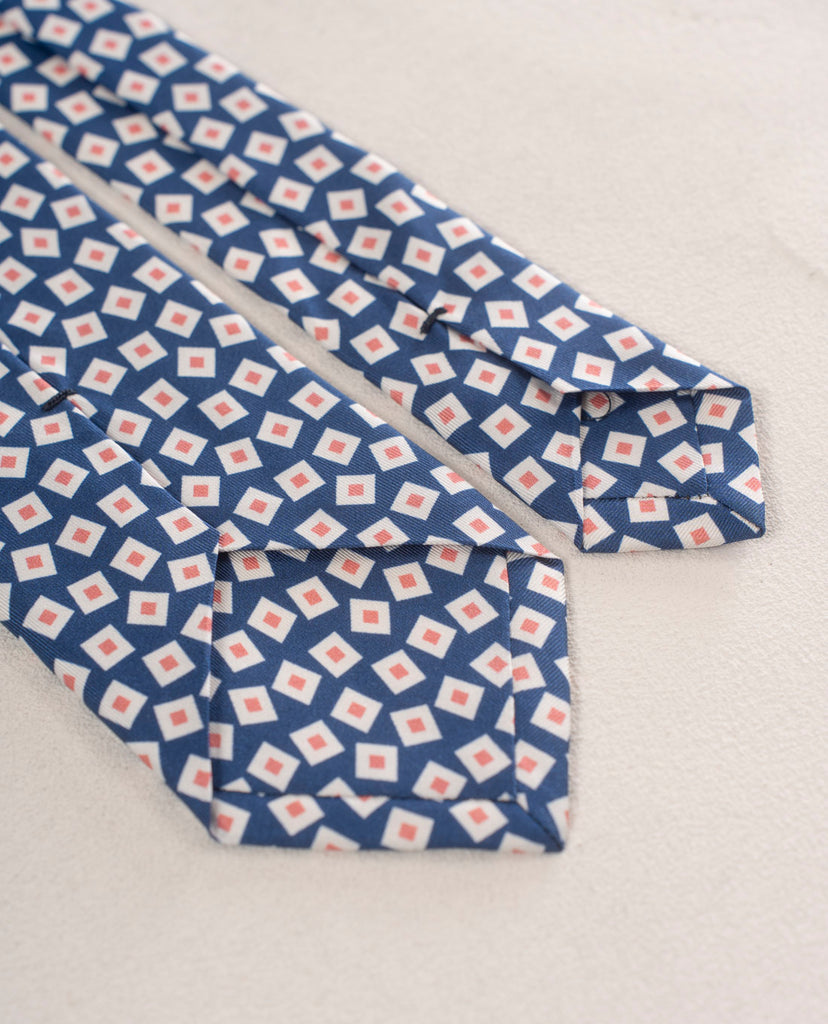 navy printed square silk tie for man paolo albizzati