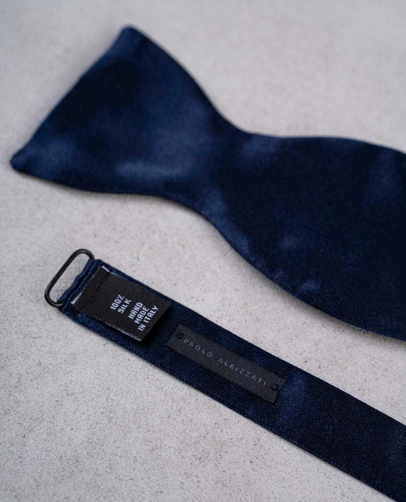 open navy blue silk bow tie for man paolo albizzati