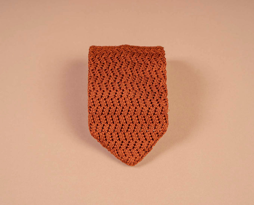 rust orange solid knitted silk tie paolo albizzati 