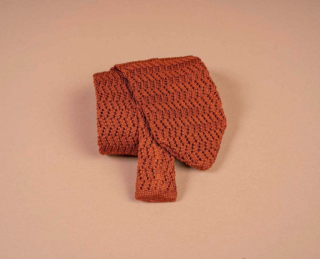 rust orange pointed knitted tie paolo albizzati 