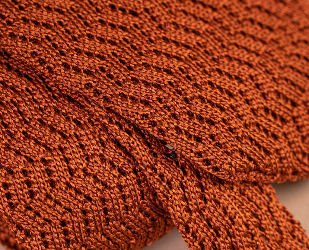 rust orange men knitted silk tie paolo albizzati 