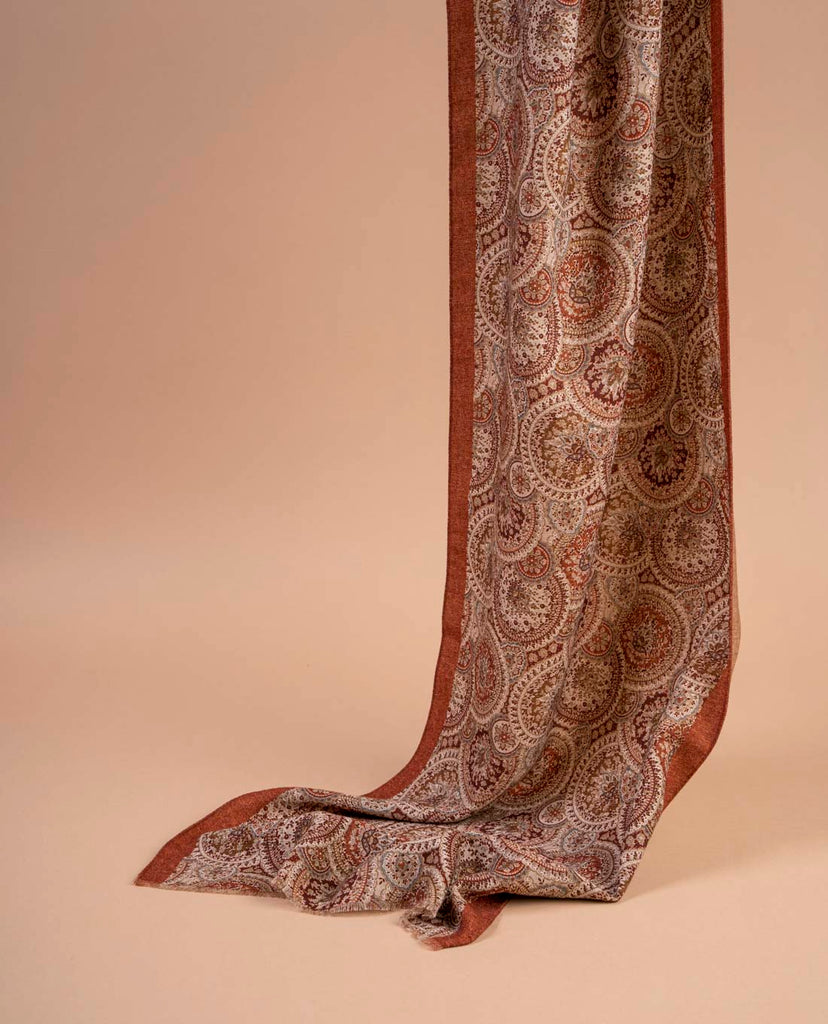 rust paisley print wool scarf paolo albizzati