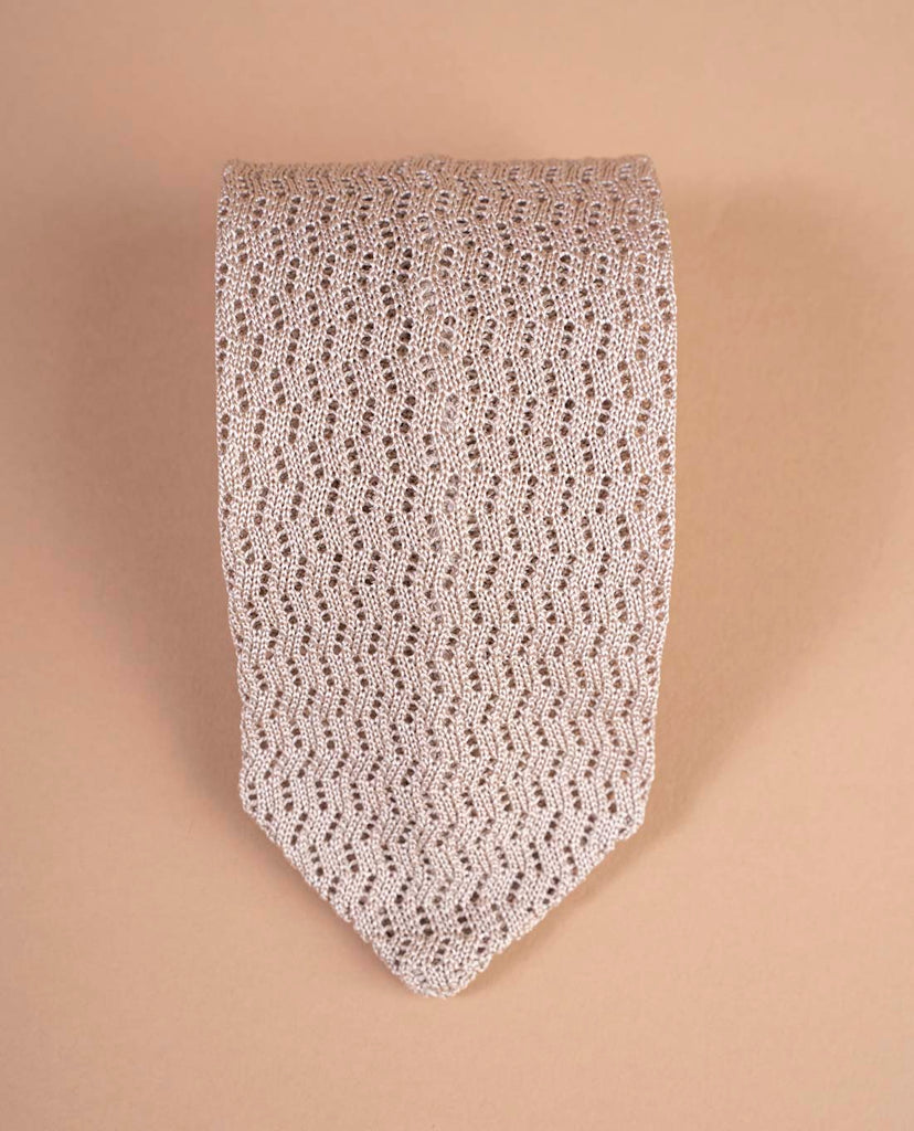 silver solid knitted silk tie paolo albizzati 
