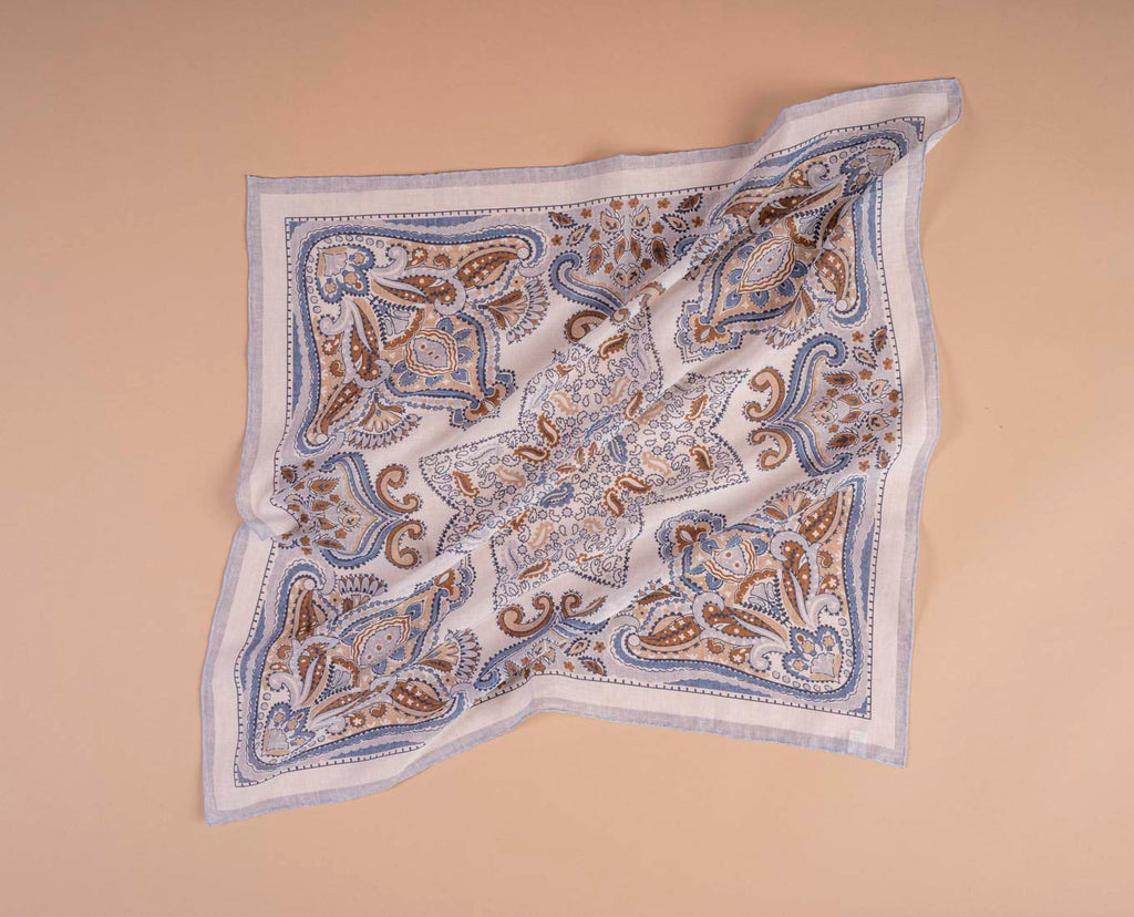 white blue paisley cotton scarf paolo albizzati