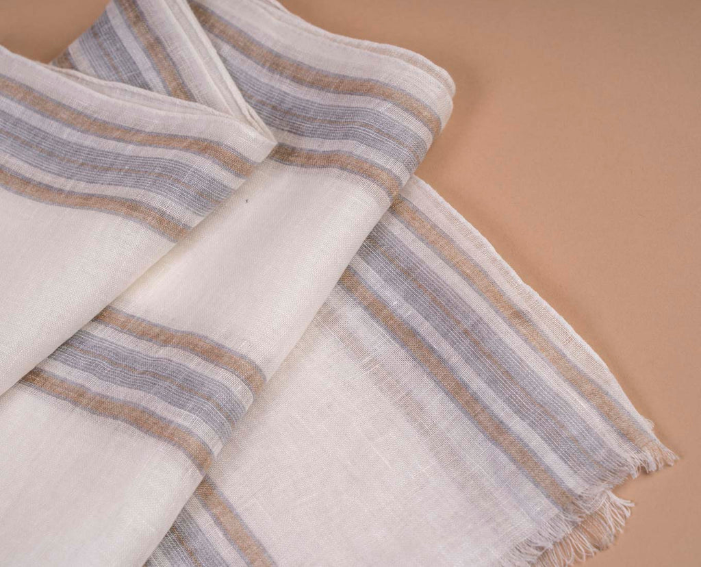 sciarpa bianca lino righe paolo albizzati 