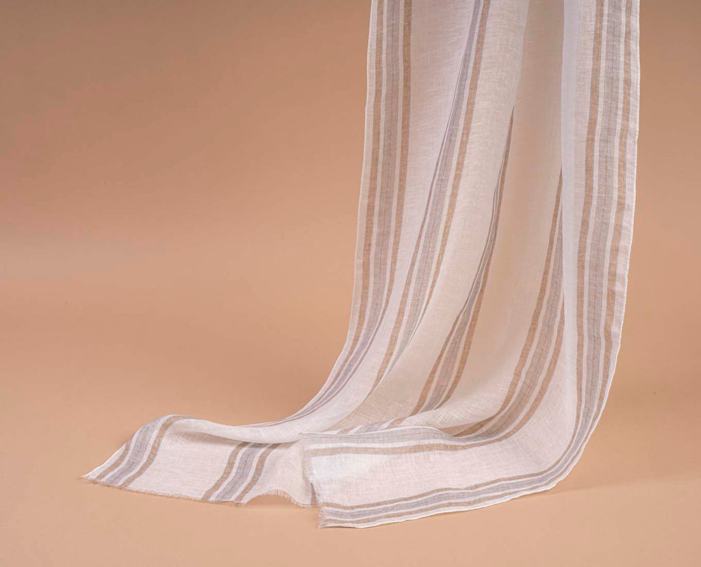 white stripes print linen scarf paolo albizzati 